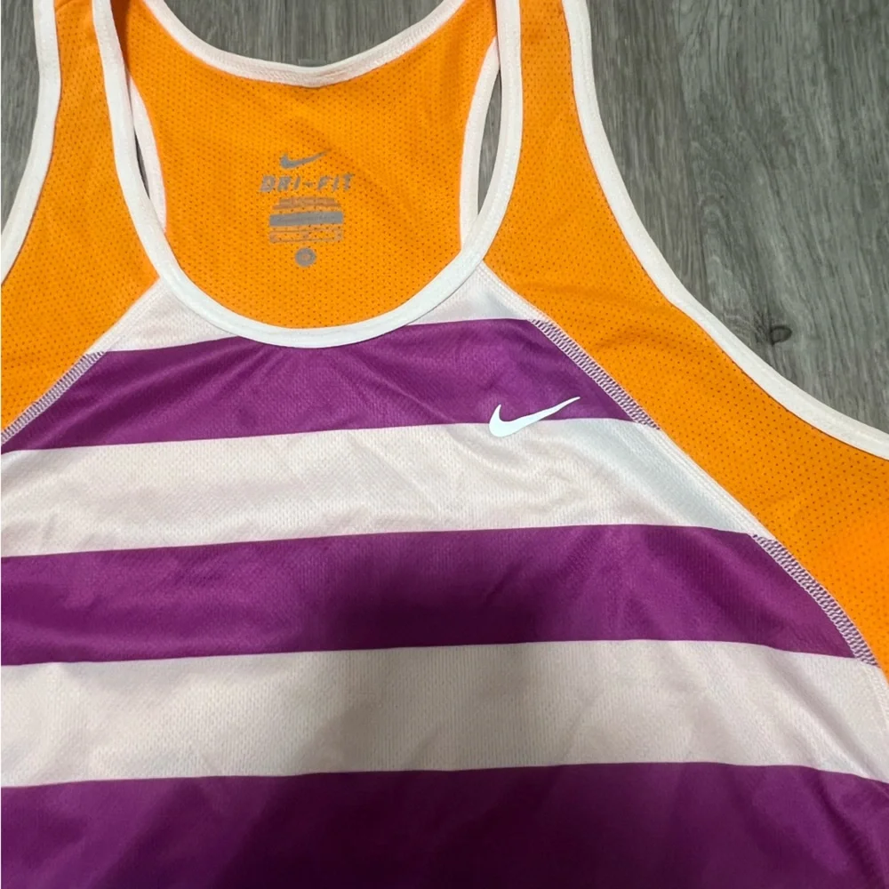 Nike Dri-Fit Purple & White Striped Razorback Tank‎ w/ Orange accents, Women’s M